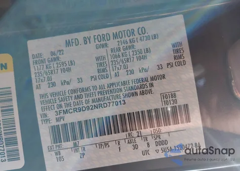 2022 Ford Bronco Sport Badlands from USA, damaged, VIN 3FMCR9D98NRE12198